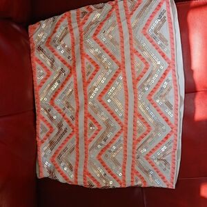 Express Pink/Orange/Cream Stretch Sequin Mini Skirt, lined, M